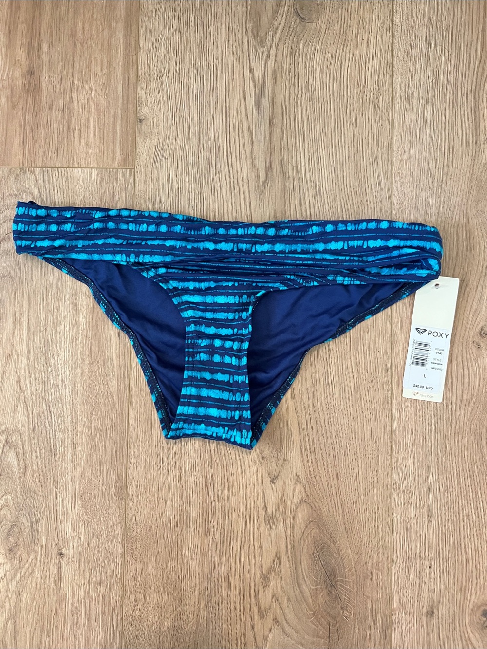 Roxy Navy & Teal Striped Foldover Bikini Bottom | Large | NWT | Women’s Swimwear